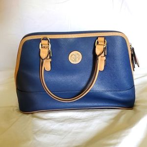 Giani Bernini blue and tan satchel handbag
